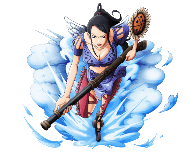 1girl, black_hair, bodskih, breasts, cleavage, feathered_wings, gun, laki_(one_piece)