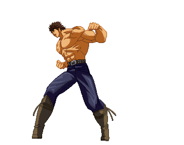 animated_gif, battle, boots, game_sprite, gif, hokuto_hyakuretsu_ken, hokuto_no_ken, hokuto_no_ken_shinpan_no_sousousei_kengou_retsuden, kenshiro, kenshirou, kick, kicking, lowres, male, muscle, pixel_art, punch, punching, scar, transparent_background