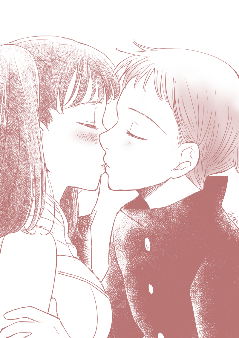 artist_name, bangs, blush, breasts, buttons, closed_eyes, couple, diane_(nanatsu_no_taizai)