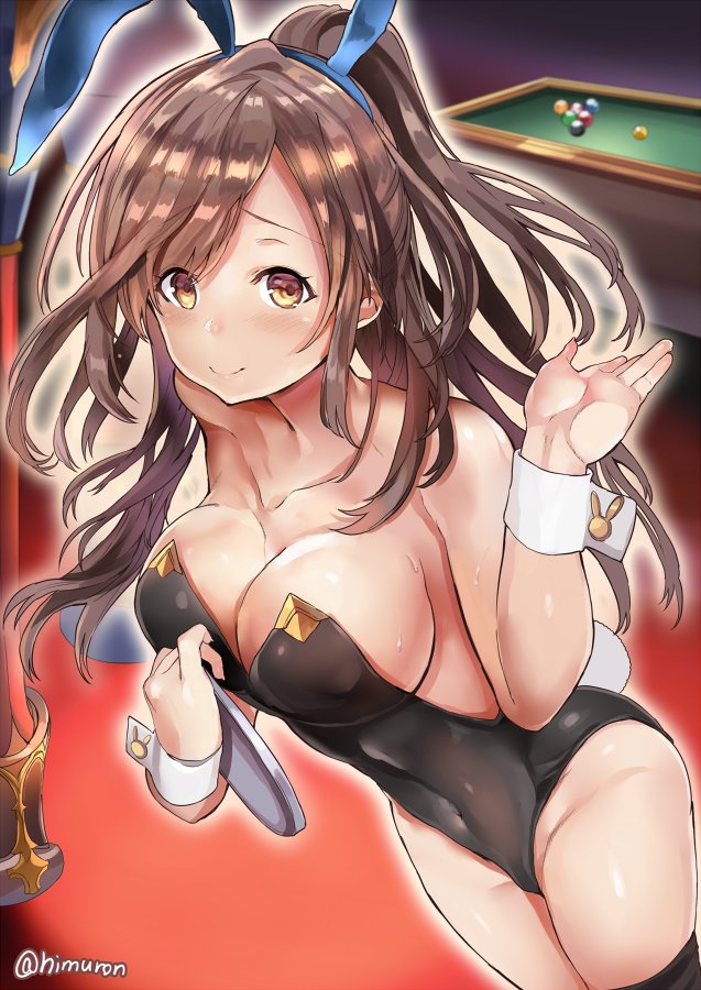 animal_ears, black_leotard, breasts, brown_hair, bunny_girl, bunny_tail, bunnysuit, fake_animal_ears