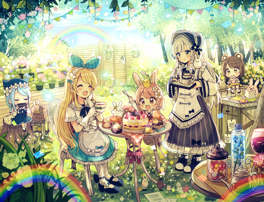 4girls, :d, ^_^, absurdres, alice_(wonderland), alice_in_wonderland, animal, animal_ears