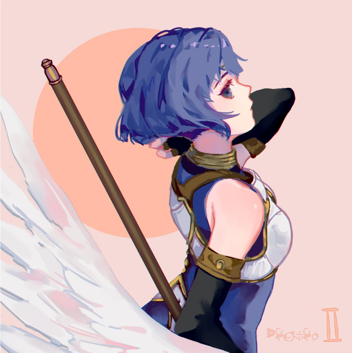 1girl, armor, blue_eyes, blue_hair, blush, catria_(fire_emblem), elbow_gloves, fingerless_gloves