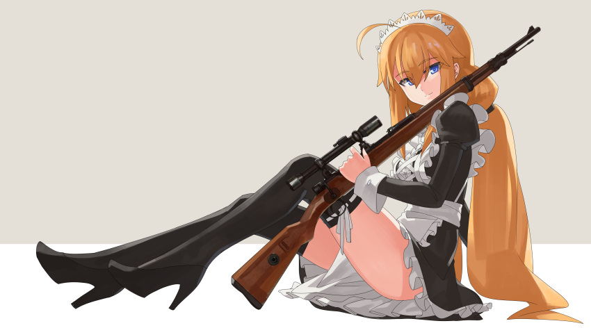 1girl, absurdres, ahoge, black_dress, black_legwear, black_skirt, blonde_hair, blue_eyes