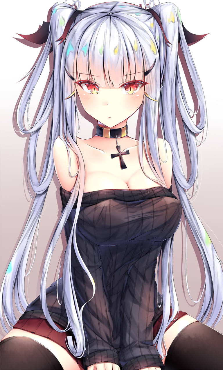 1girl, black_legwear, breasts, hair_ornament, highres, jewelry, kiseno, long_hair