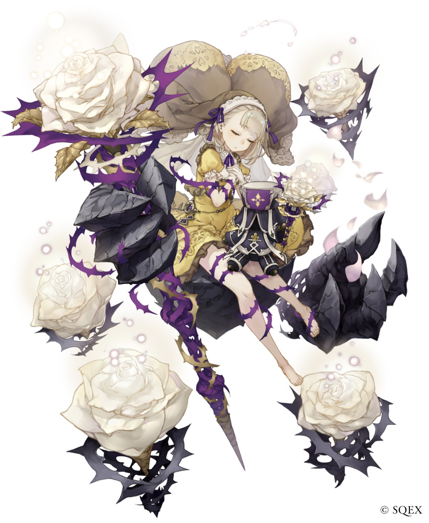 1girl, absurdres, barefoot, blonde_hair, briar_rose_(sinoalice), closed_eyes, doll, extra_arms
