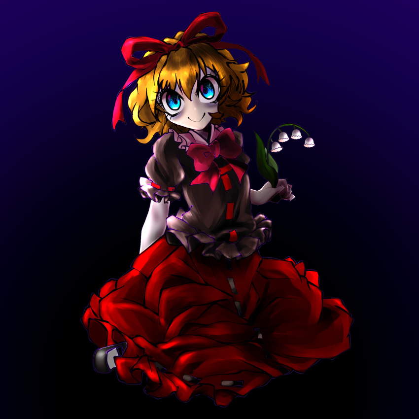 bags_under_eyes, blonde_hair, blue_eyes, creepy_eyes, doll, eyelashes, flower, frills