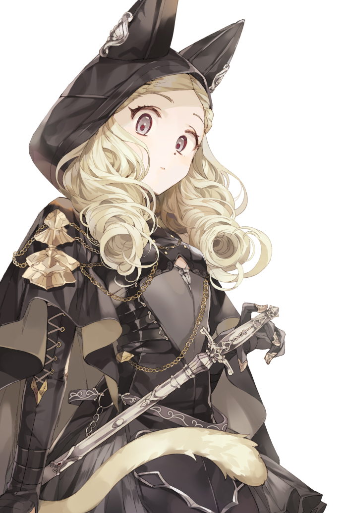 1girl, animal_hood, armor, armored_dress, belt, black_dress, black_gloves, blonde_hair