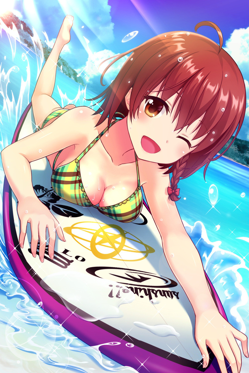 1girl, absurdres, ahoge, alternative_girls, argyle_bikini, bangs, bikini, blush