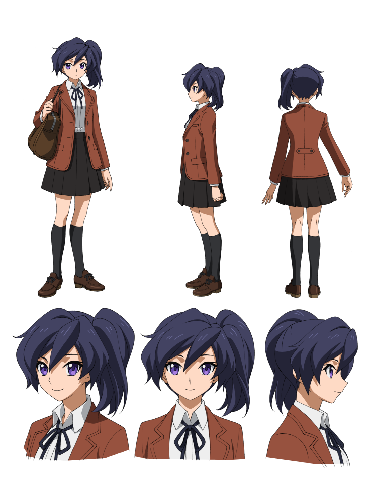 1girl, bag, black_hair, black_legwear, black_skirt, brown_footwear, fujisawa_aya_(gundam_build_divers), gundam