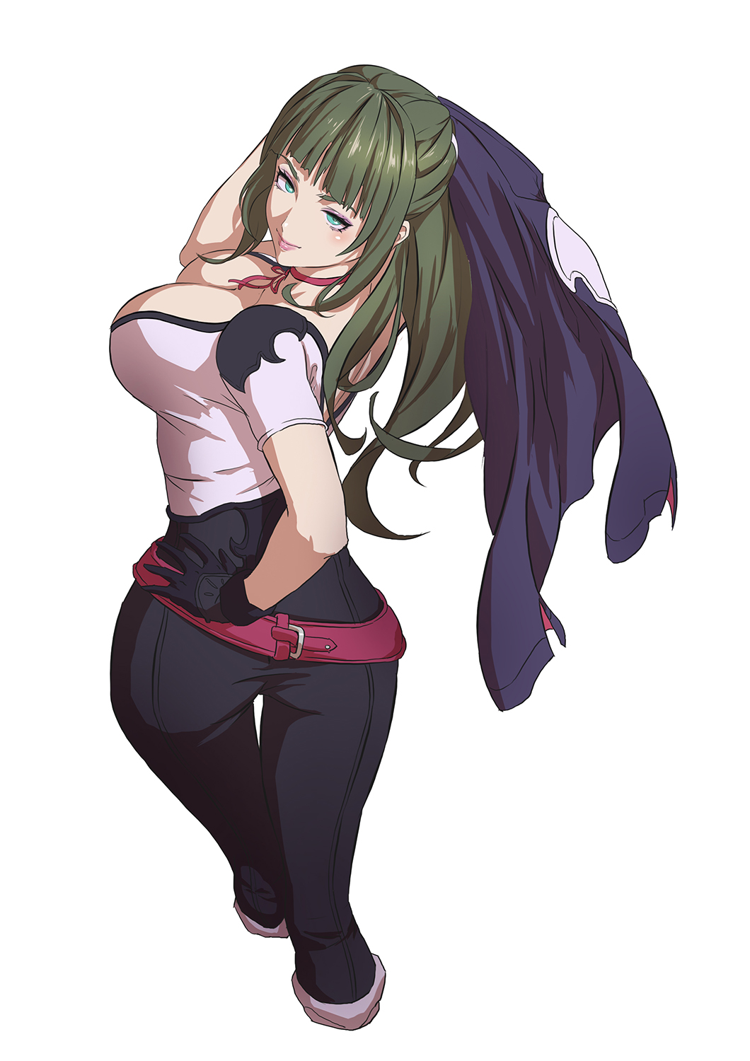 1girl, aqua_eyes, ass, bangs, belt, black_gloves, black_pants, blunt_bangs