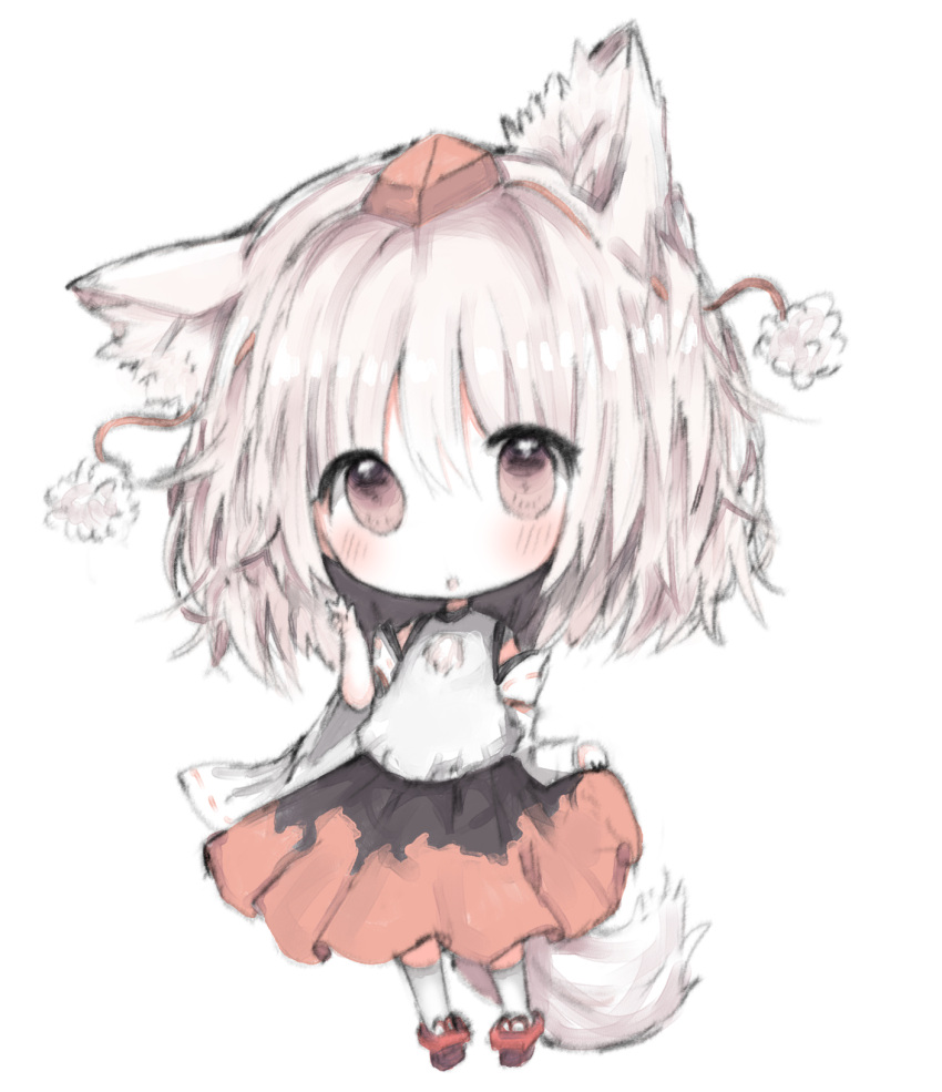 1girl, :o, animal_ears, bangs, bare_shoulders, black_skirt, blush, chibi
