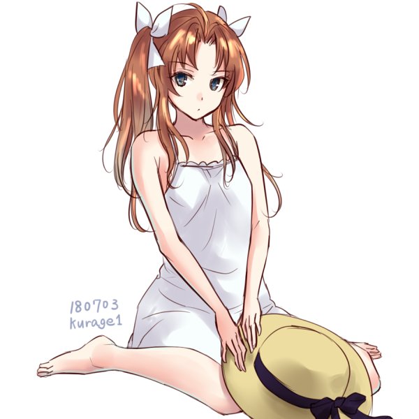1girl, black_eyes, bow, breasts, brown_hair, eyebrows_visible_through_hair, hair_bow, hat
