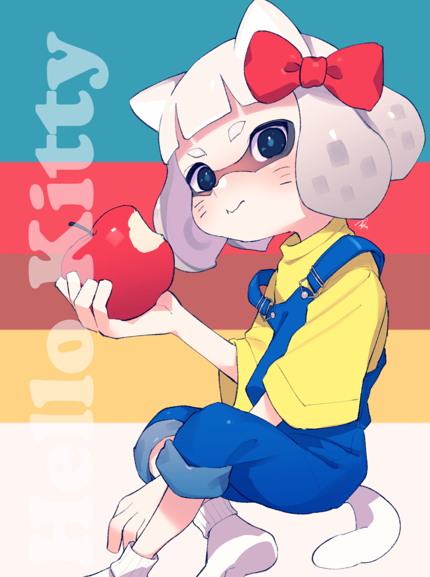 1girl, :t, animal_ears, apple, artist_name, bangs, blue_background, blue_eyes