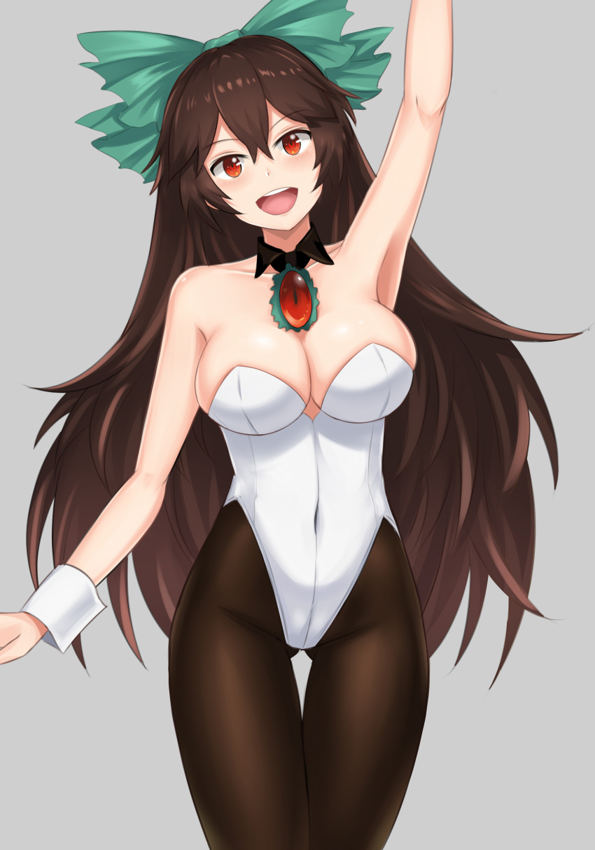 1girl, :d, absurdres, alternate_costume, arm_up, armpits, bare_arms, bare_shoulders