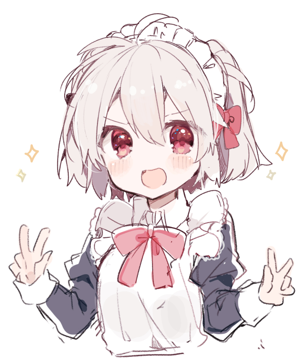1girl, :d, alternate_costume, angel_chromosome_xx, apron, bangs, black_dress, blush