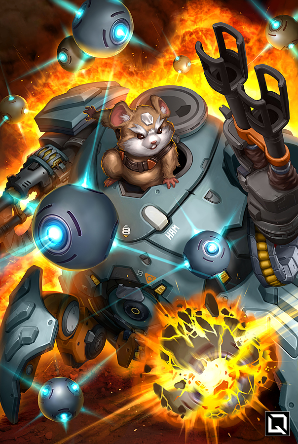 battle, explosion, explosive, gun, hammond_(overwatch), hamster, kuroi-tsuki, machine_gun