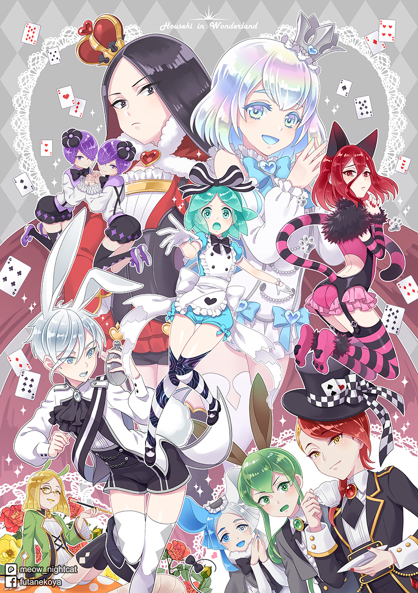 6+others, alice_(wonderland), alice_(wonderland)_(cosplay), alice_in_wonderland, amethyst_(houseki_no_kuni), antarcticite, bort, caterpillar_(wonderland)