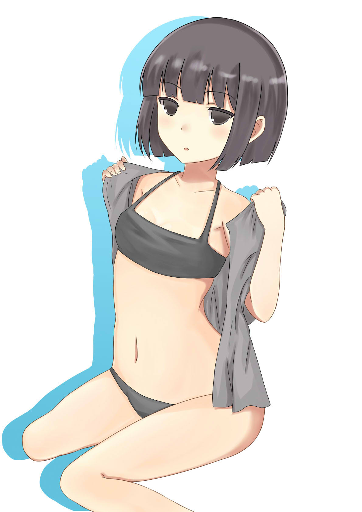 1girl, black_eyes, black_hair, expressionless, flat_chest, highres, hime_cut, looking_at_viewer