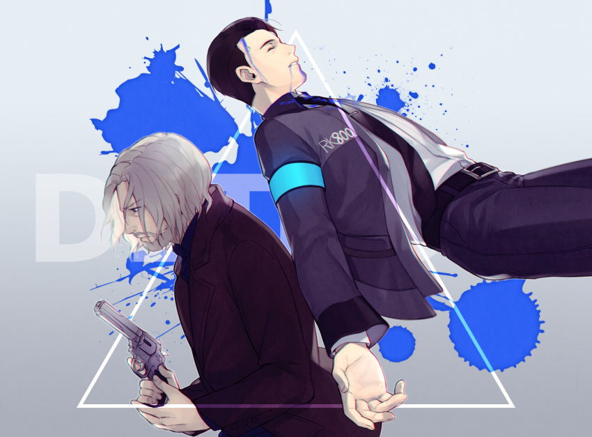 2boys, armband, beard, blood, blood_splatter, blue_blood, brown_hair, byakuya0315