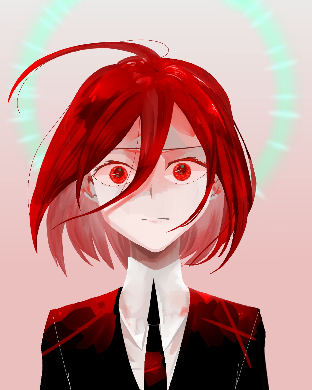 1other, ahoge, androgynous, colored_eyelashes, gem_uniform_(houseki_no_kuni), glowing, hair_between_eyes, highres
