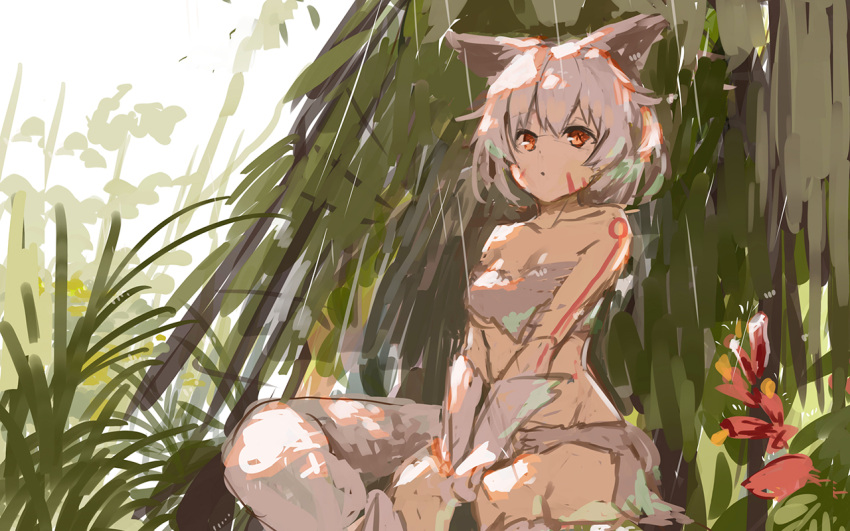 1girl, animal_ears, bangs, between_legs, brown_eyes, closed_mouth, elbow_gloves, eyebrows_visible_through_hair