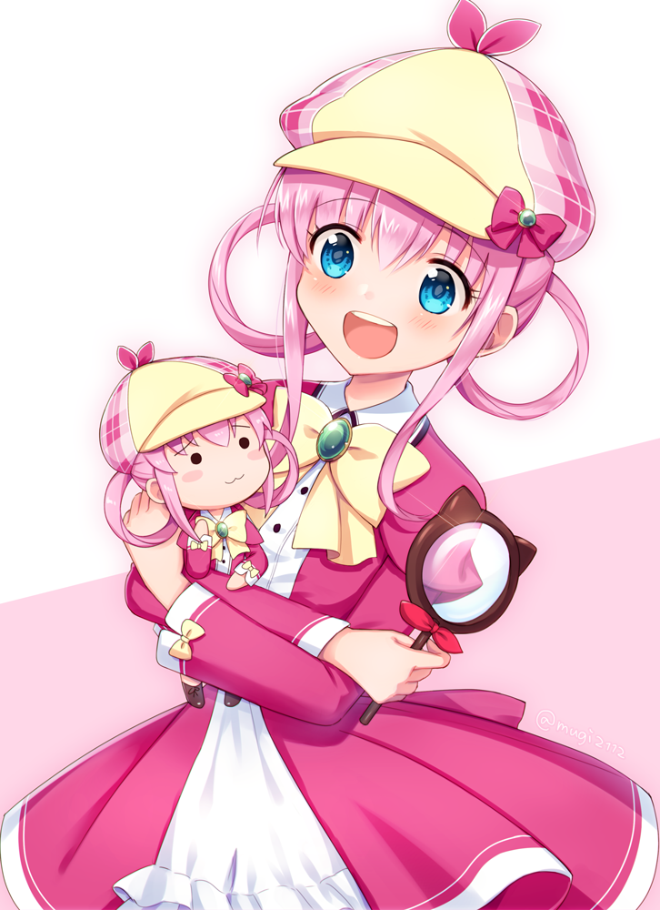 1girl, :3, :d, bangs, blue_eyes, blush, bow, character_doll