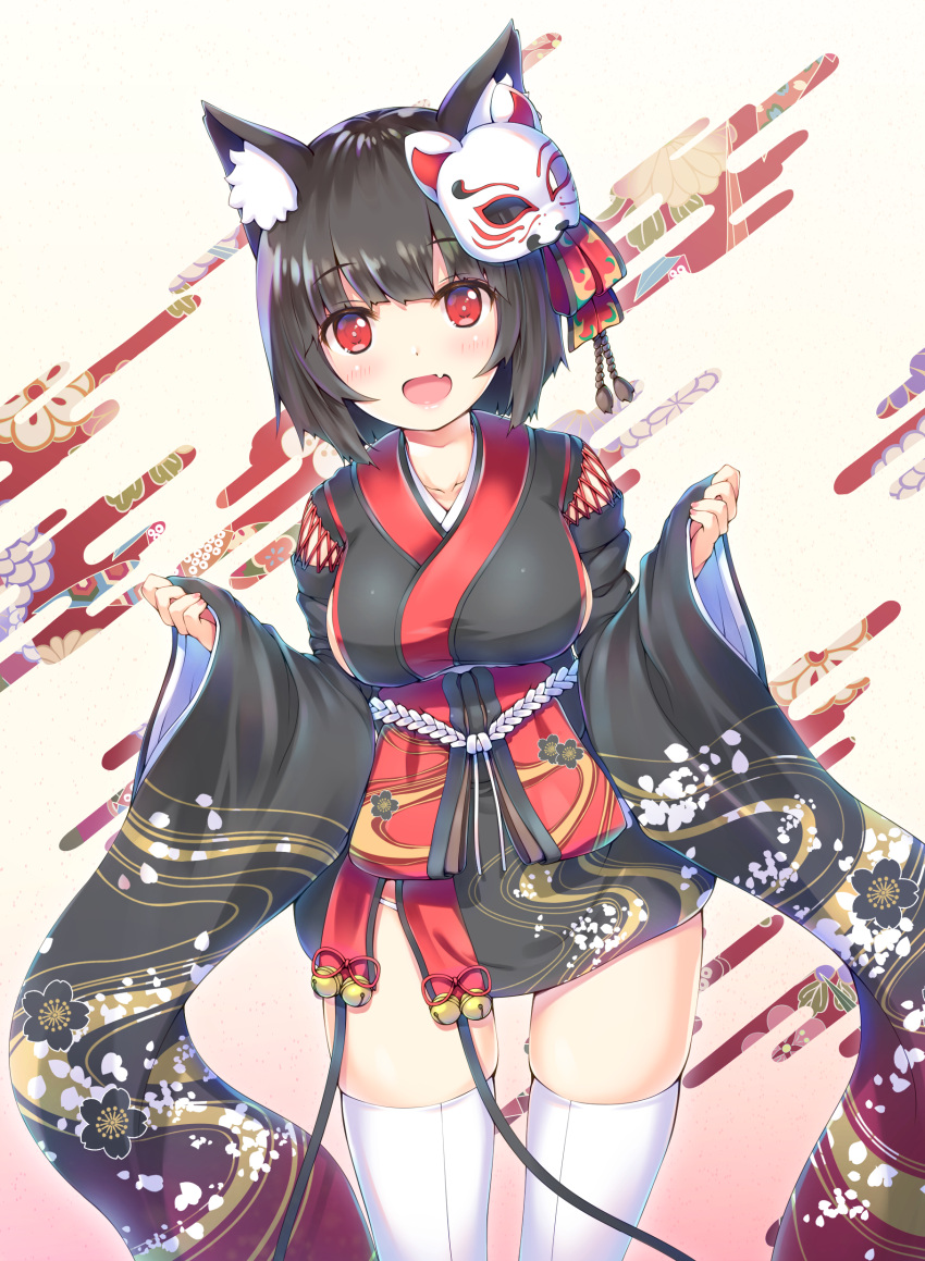 1girl, :d, absurdres, akyorapenyo, azur_lane, bangs, bell, black_hair