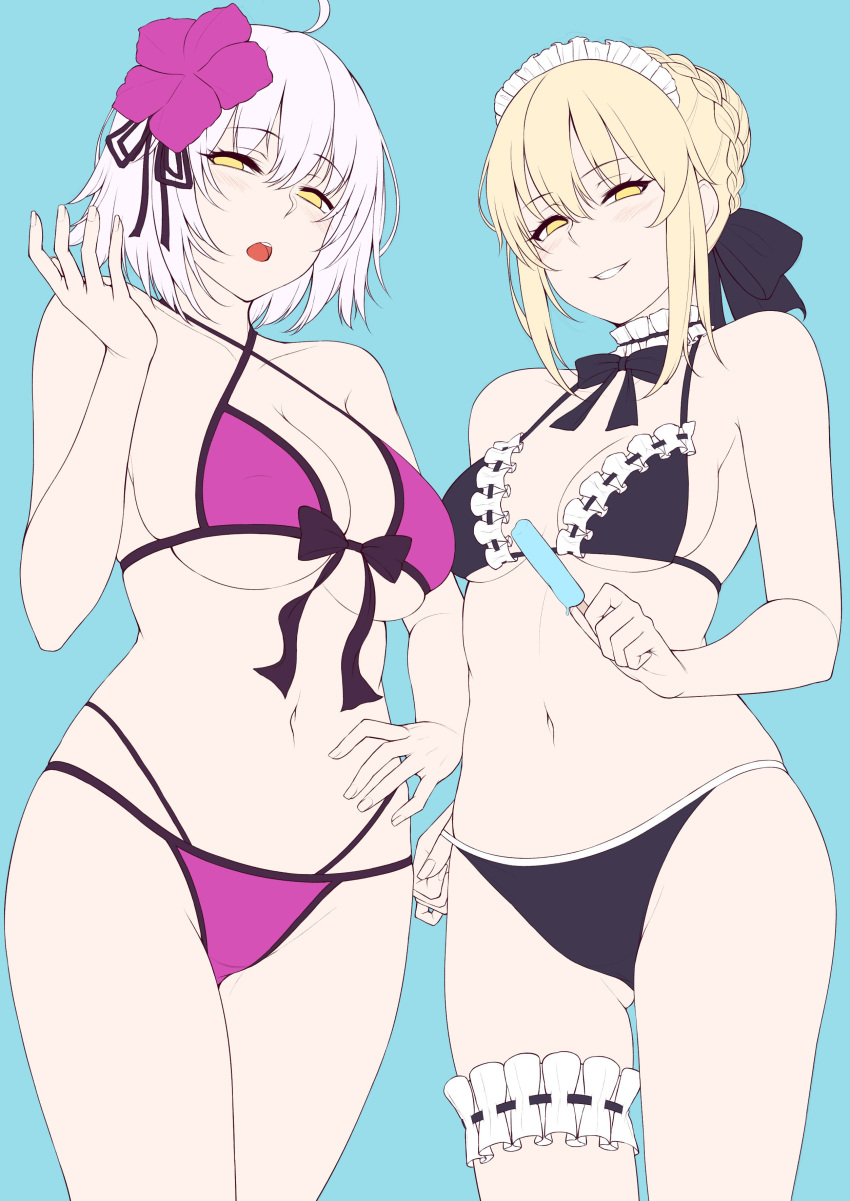 2girls, absurdres, artoria_pendragon_(all), artoria_pendragon_(swimsuit_rider_alter), bikini, black_bikini, braid, breasts