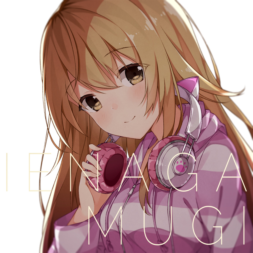 1girl, bangs, blurry, blurry_background, blush, brown_eyes, character_name, closed_mouth