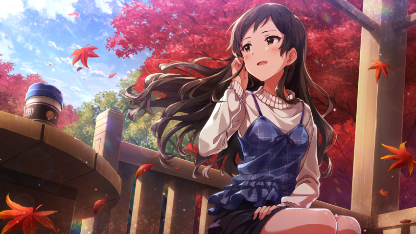 autumn, black-hair, blush, brown_eyes, dress, idolmaster, idolmaster_million_live!, idolmaster_million_live!_theater_days
