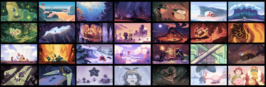 adeleine, beret, black_border, border, comic, crystal, dark_matter, eruption