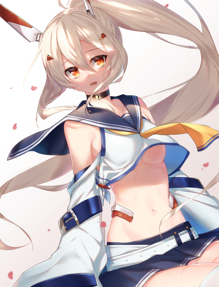 1girl, :d, ayanami_(azur_lane), azur_lane, blonde_hair, breasts, detached_sleeves, headgear