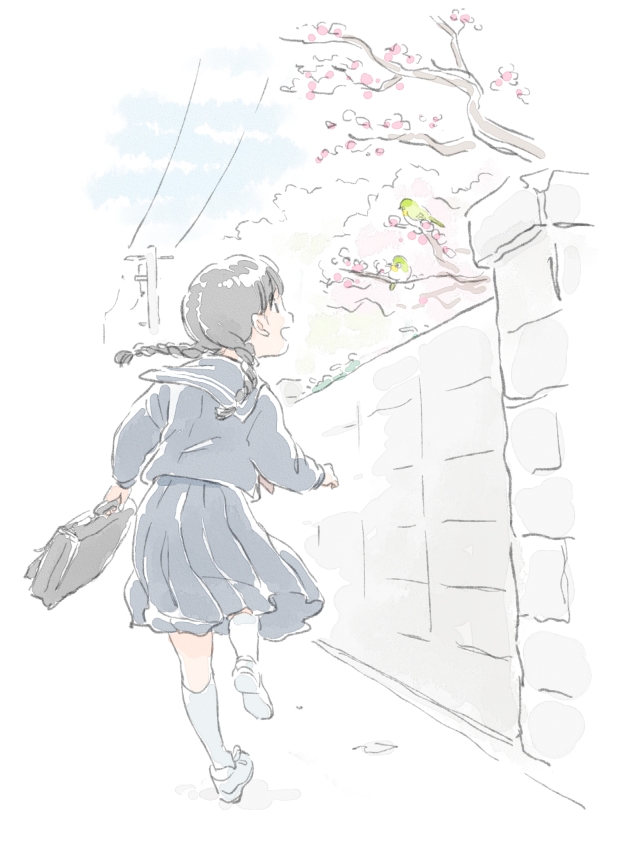1girl, :d, animal, bag, bird, black_eyes, black_hair, blouse