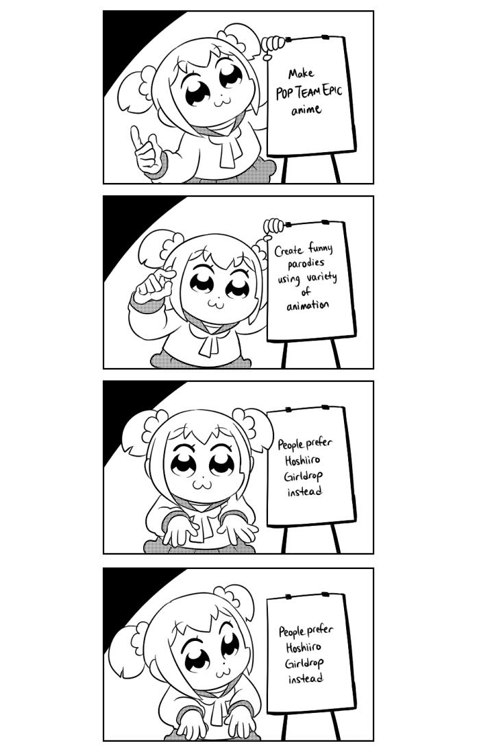 1girl, 4koma, :3, bangs, bechno_kid, bkub_(style), comic, display