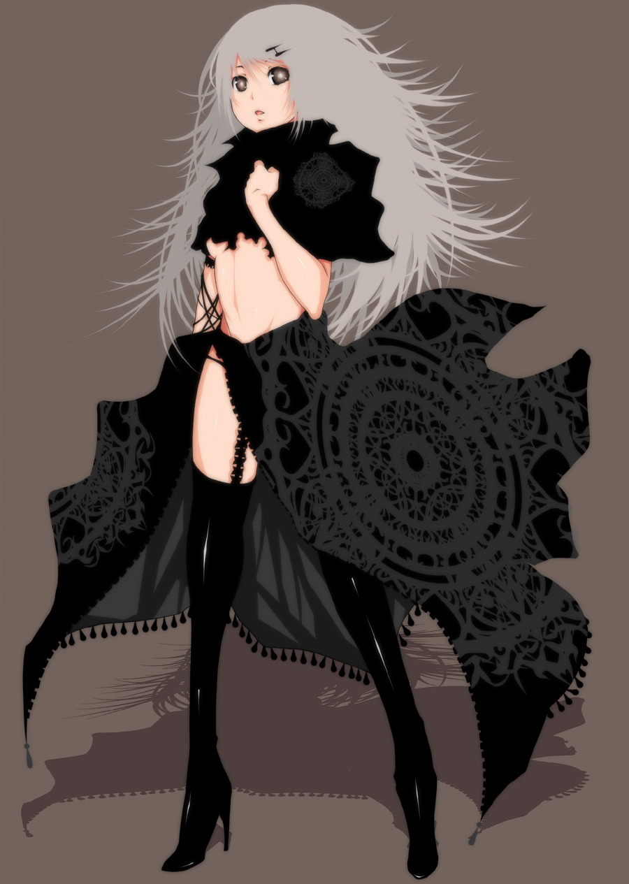 elegant, grey_eyes, high_heels, highres, long_hair, shoes, silver_hair, sumire_(pixiv142558)