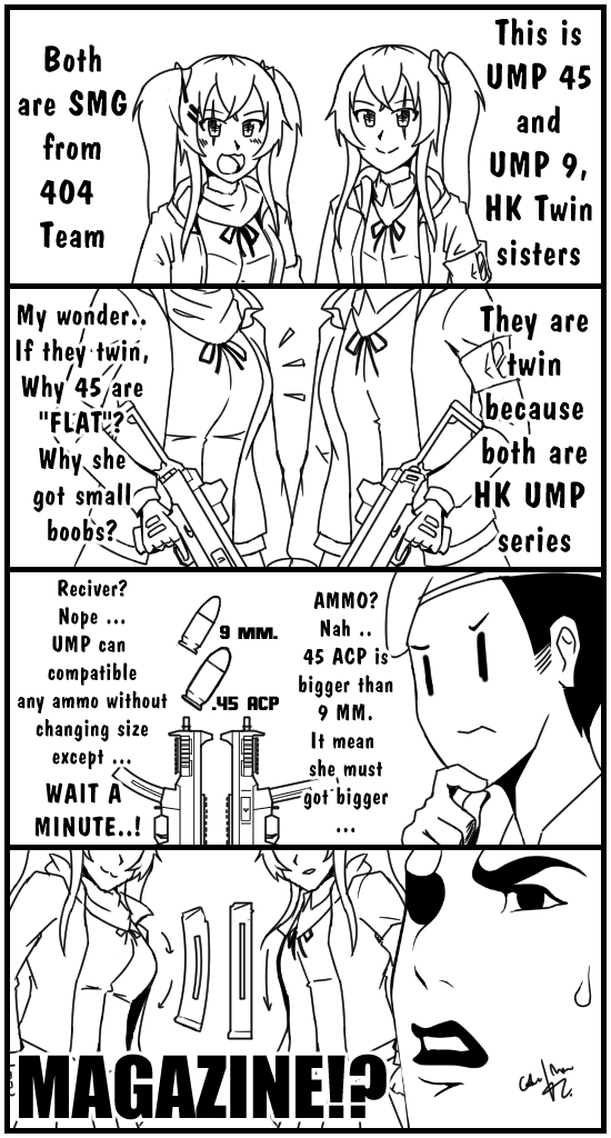 1boy, 2girls, beret, breasts, bullet, codename-tc, commander_(girls_frontline), engrish