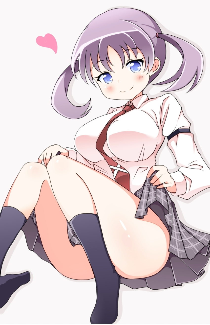 1girl, bangs, black_legwear, blue_eyes, breasts, closed_mouth, dress_shirt, eyebrows_visible_through_hair