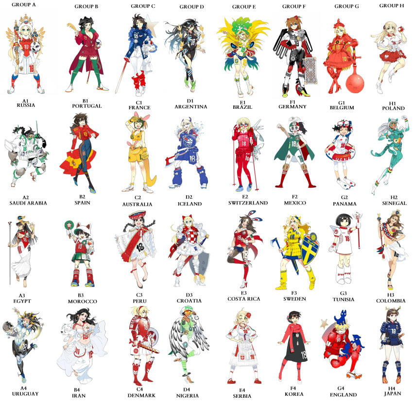 2018_fifa_world_cup, 6+girls, absurdres, adapted_uniform, ahoge, argentina, armor, australia