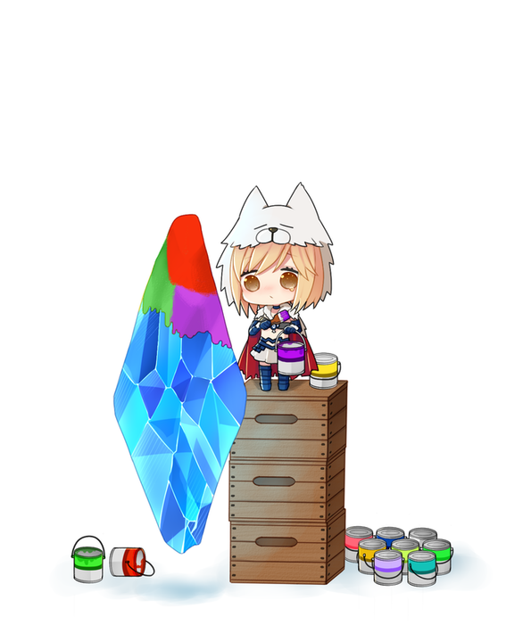 1girl, berserker_(granblue_fantasy), blonde_hair, box, brown_eyes, cape, chibi, crystal