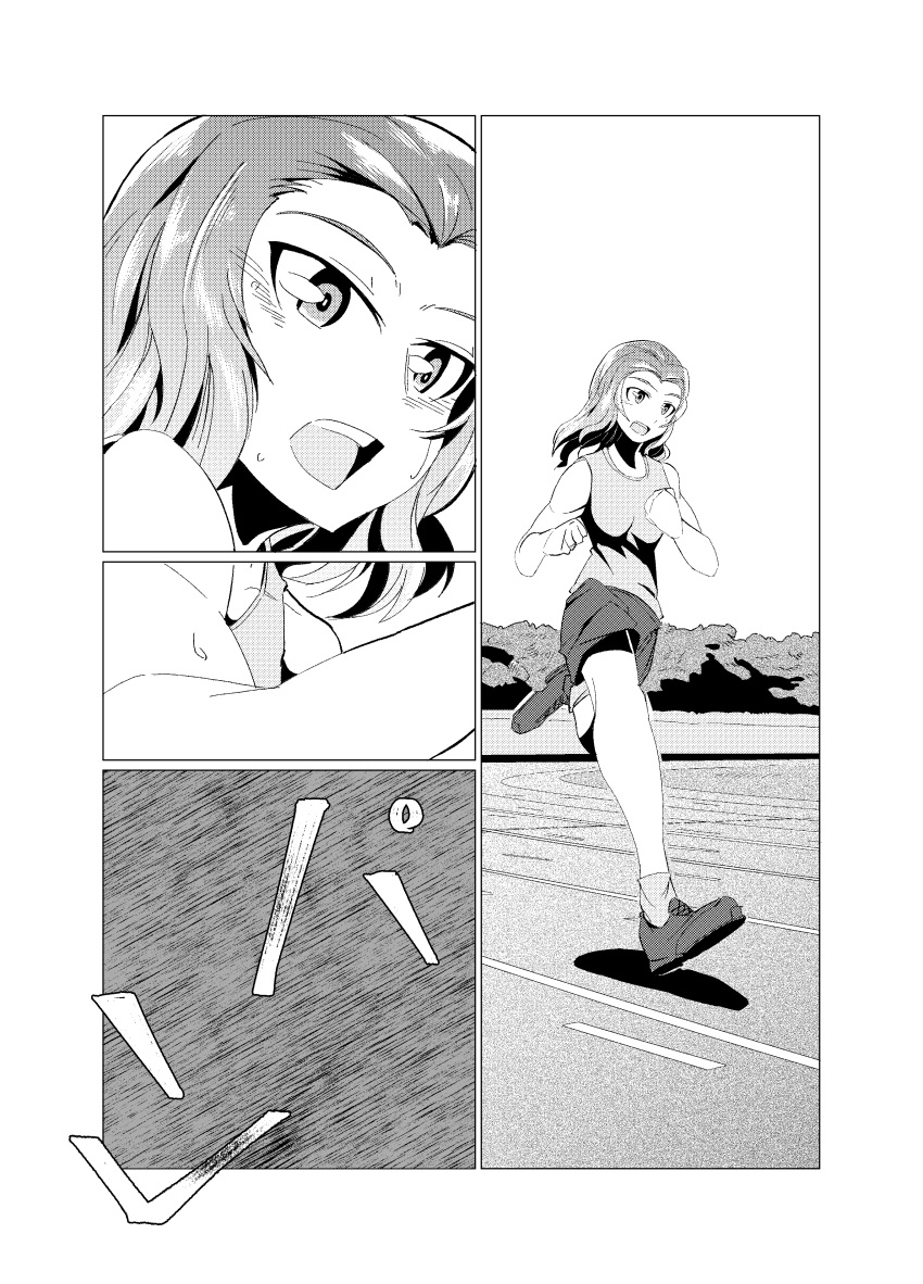 absurdres, comic, girls_und_panzer, highres, moku_x_moku, monochrome, rosehip, running