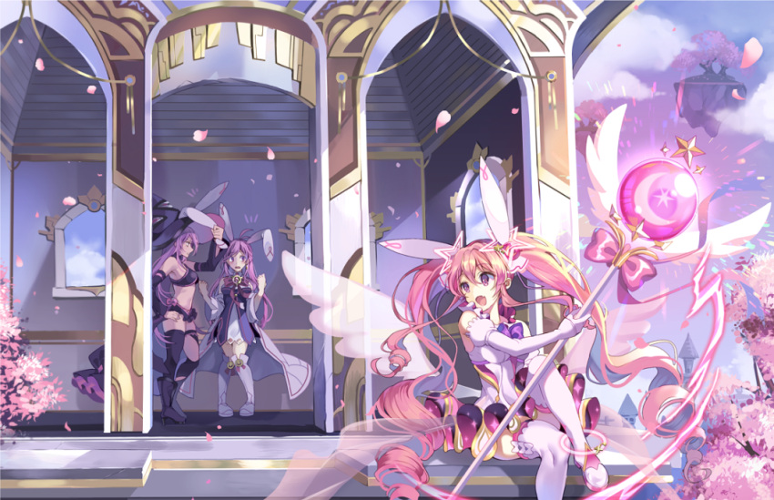 3girls, aether_sage_(elsword), aisha_(elsword), animal_ears, elsword, long_hair, magical_girl, metamorphy_(elsword)