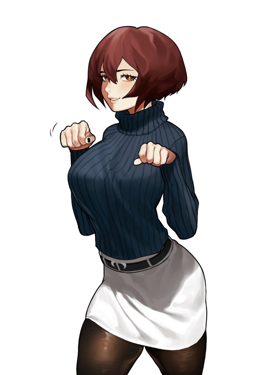 1girl, belt, black_legwear, black_nails, blush, boku_no_hero_academia, breasts, brown_hair