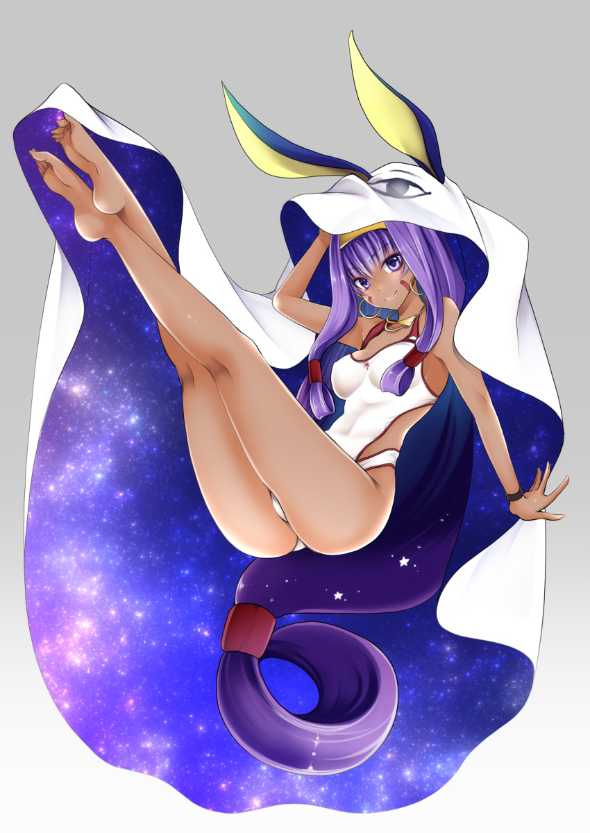 1girl, animal_ears, ass, bangs, bare_legs, bare_shoulders, barefoot, breasts