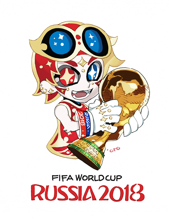 1girl, 2018_fifa_world_cup, daibajoujisan, fifa_world_cup_trophy, full_body, logo, soccer