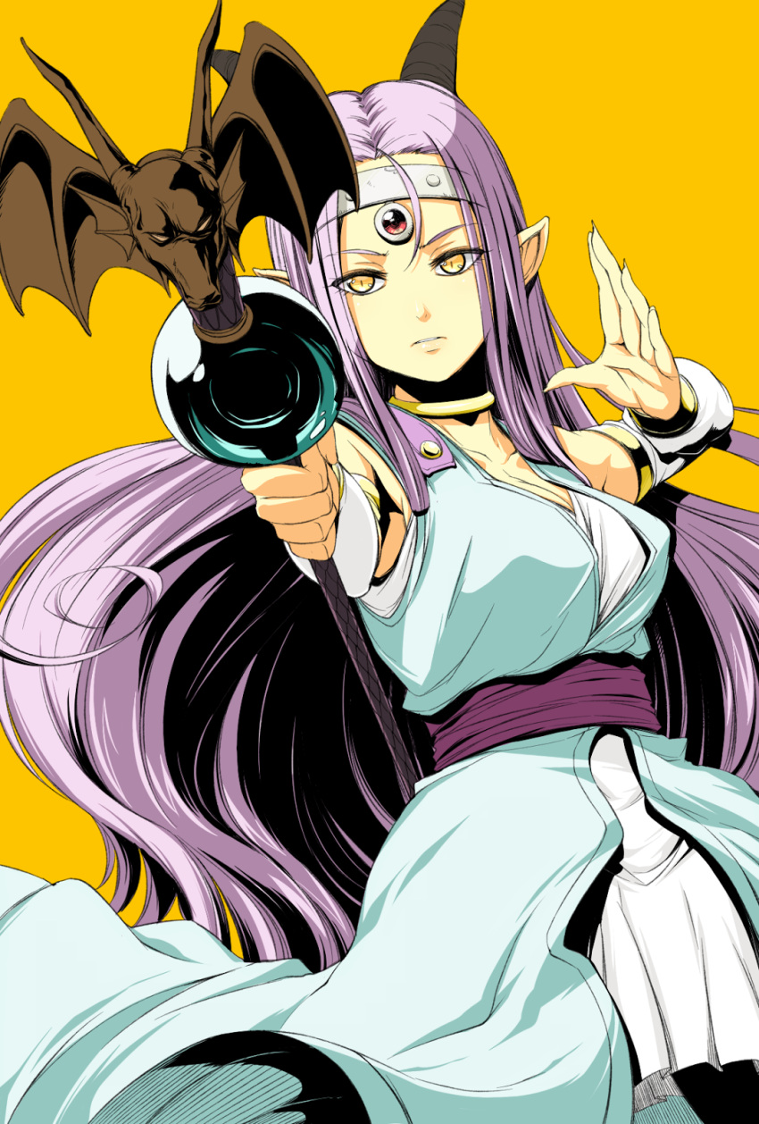 1girl, breasts, cleavage, collarbone, detached_sleeves, dragon_quest, dragon_quest_x, dress