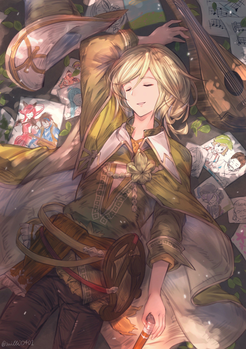 absurdres, blonde_hair, braid, caro_(granblue_fantasy), closed_eyes, djeeta_(granblue_fantasy), drawing, elta_(granblue_fantasy)