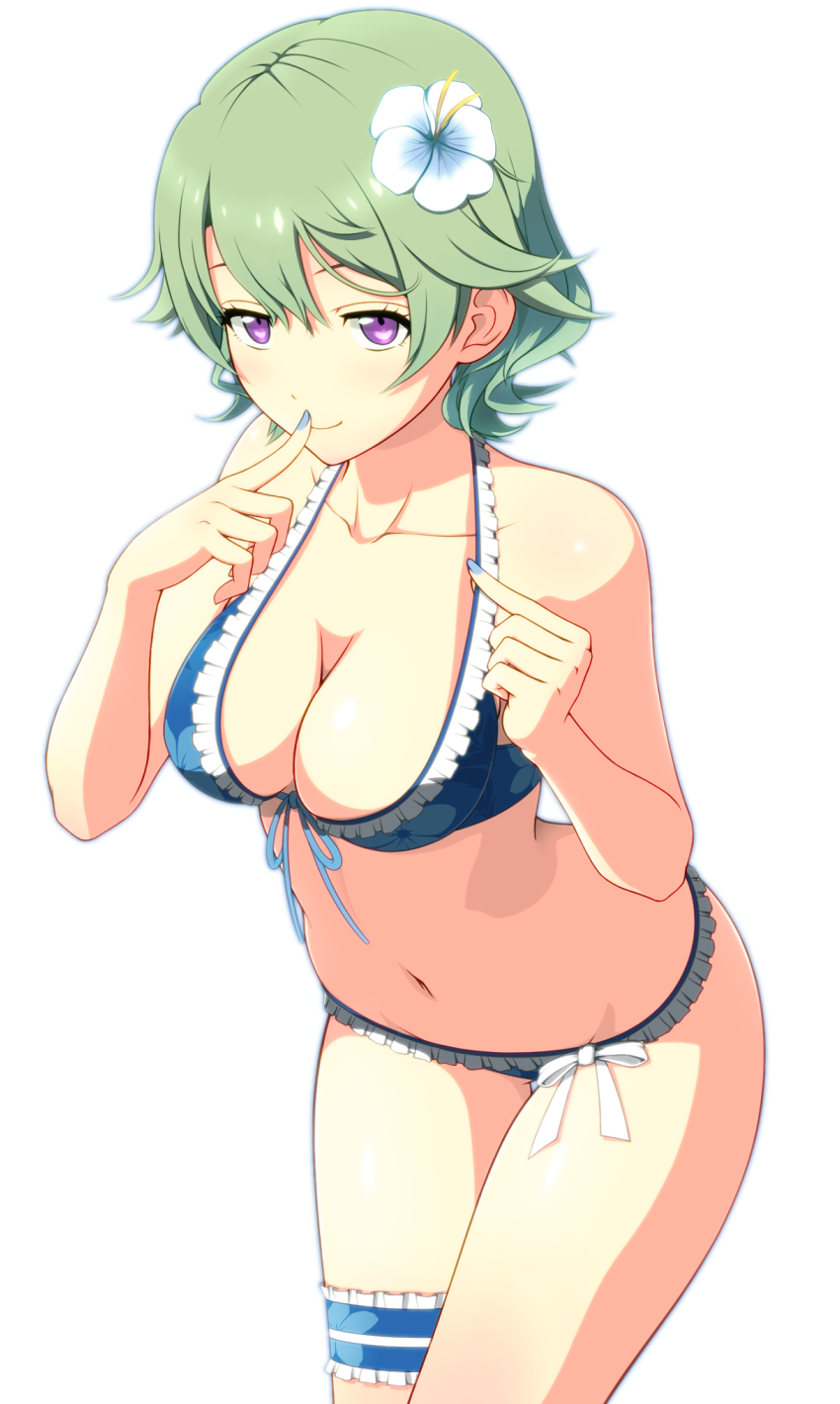 1girl, bikini, blue_nails, breasts, cleavage, collarbone, cowboy_shot, eiyuu_densetsu
