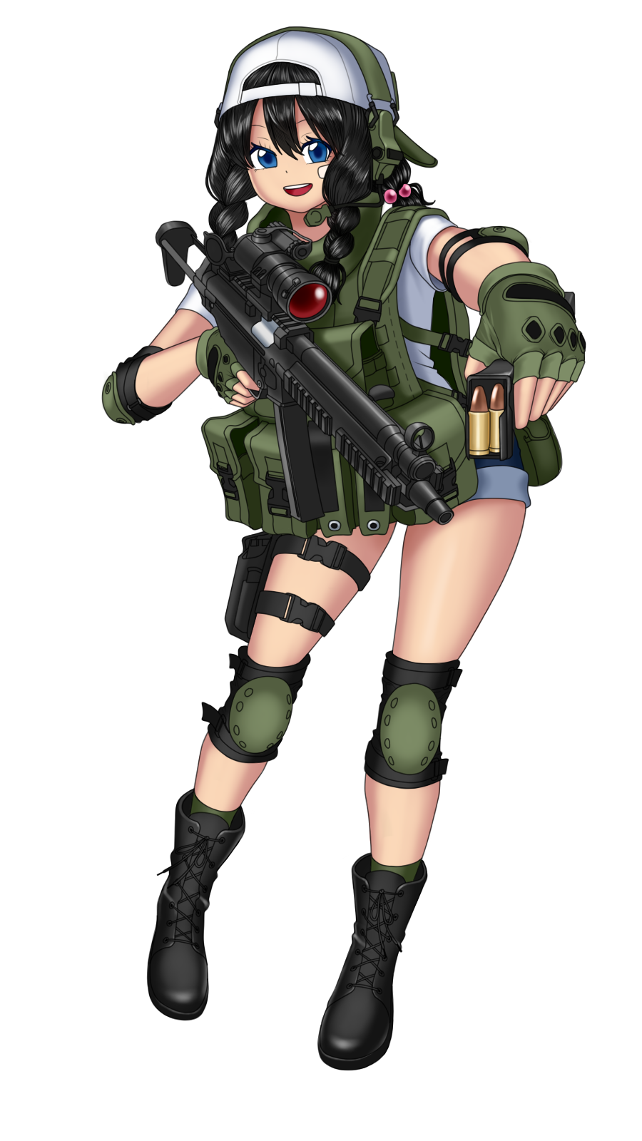 1girl, black_hair, blue_eyes, full_body, highres, military, mk001black, self_upload