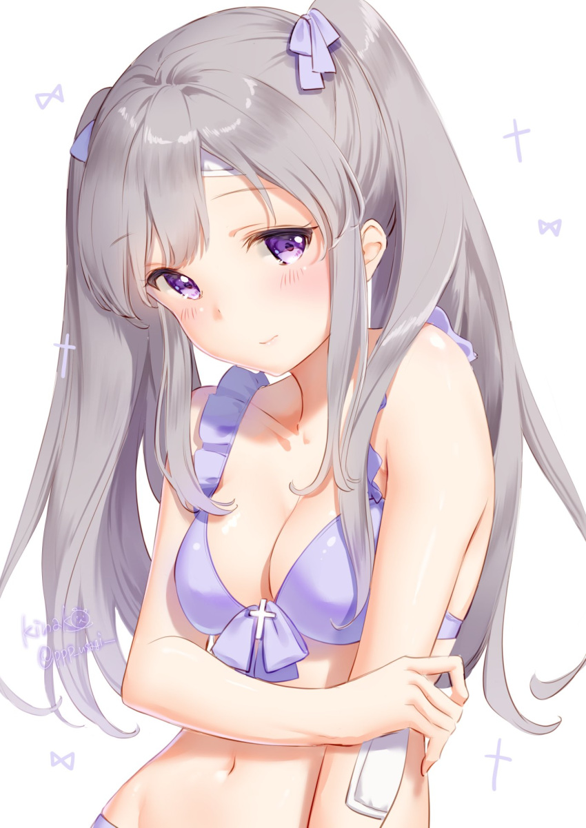 1girl, artist_name, bandaid, bandaid_on_elbow, bandaid_on_forehead, bangs, bare_shoulders, bikini