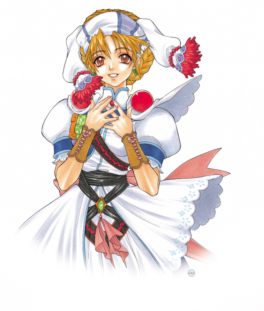 braid, brown_eyes, dress, earrings, elena_(grandia), grandia, grandia_ii, hair_ornament